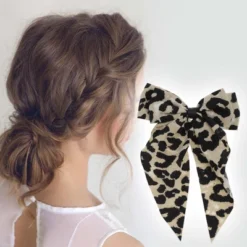 Unique Bargains Grace Leopard Print Bow Barrettes Ribbon Hair Clips 1 Pc