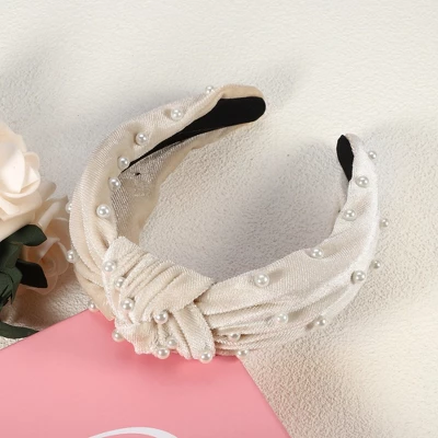 Unique Bargains Women's Velvet Faux Pearl Knotted Headband 2 Pcs 7 Unique Bargains Women's Velvet Faux Pearl Knotted Headband 2 Pcs - Image 5