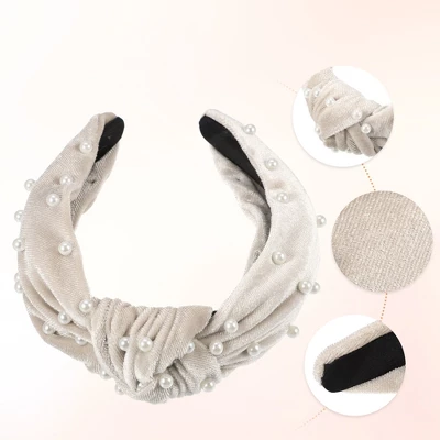 Unique Bargains Women's Velvet Faux Pearl Knotted Headband 2 Pcs 5 Unique Bargains Women's Velvet Faux Pearl Knotted Headband 2 Pcs - Image 3
