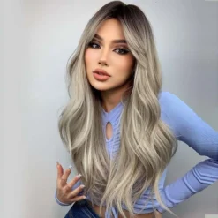 Jessie's Wig 26 Inch Wavy Hair With Curtain Bangs Synthetic Hair Ombre Ash Blonde With Dark Brown Color 1 Pc/Pack -Glow Up Beauty Store GUEST 1490e0b0 90e1 45b5 97bc af6ba82199ed