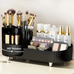 Makeup Organizer, Rotating Makeup Organizer For Vanity With Brush Holder, Cosmetic Organizer, Large Spinning Makeup Skincare Organizer, Black -Glow Up Beauty Store GUEST 198d076e 18b9 43c7 bc59 c5bb6cbcbf66