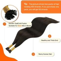 Jessie's Wig 10-24 Inch I Tip Hair Extensions Human Hair For Women Thin Hair Straight #2 Dark Brown 30g 50S/Pack