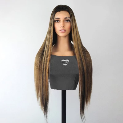 Jessie's Wig 30 Inch Straight Wig Synthetic Hair 13x3.5 Lace Wigs Brown Color With Honey Blonde Highlights 1 Pc/Pack 4 Jessie's Wig 30 Inch Straight Wig Synthetic Hair 13x3.5 Lace Wigs Brown Color With Honey Blonde Highlights 1 Pc/Pack - Image 2