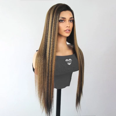 Jessie's Wig 30 Inch Straight Wig Synthetic Hair 13x3.5 Lace Wigs Brown Color With Honey Blonde Highlights 1 Pc/Pack 5 Jessie's Wig 30 Inch Straight Wig Synthetic Hair 13x3.5 Lace Wigs Brown Color With Honey Blonde Highlights 1 Pc/Pack - Image 3