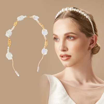 Unique Bargains Women's Cute White Rose Pearl Headbands Gold Tone 1 Pc 3 Unique Bargains Women's Cute White Rose Pearl Headbands Gold Tone 1 Pc