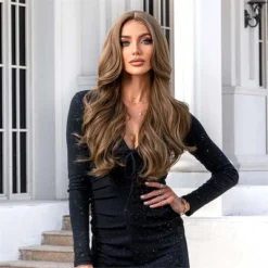 Jessie's Wig Wavy Wig Synthetic Middle Part Hair Wig For Women Blonde 26 Inch