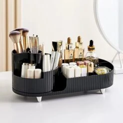 Makeup Organizer, Rotating Makeup Organizer For Vanity With Brush Holder, Cosmetic Organizer, Large Spinning Makeup Skincare Organizer, Black -Glow Up Beauty Store GUEST 3921ac32 39cf 4d0a 823c a6a3e9cec631
