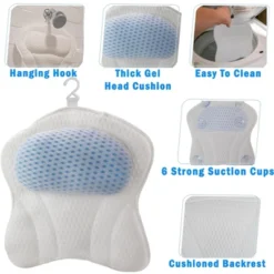 5 Star Super Deals Ergonomic Bathtub Gel Pillow Headrest W/ Quick-Dry 4D Mesh Cushion, Anti-Slip Suction Cups For Neck And Shoulder