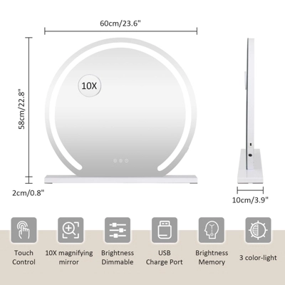 23.6" Round LED Vanity Mirror With Stand 4 23.6" Round LED Vanity Mirror With Stand - Image 2
