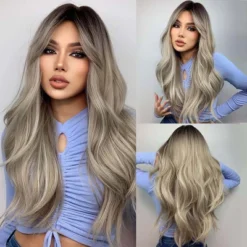 Jessie's Wig 26 Inch Wavy Hair With Curtain Bangs Synthetic Hair Ombre Ash Blonde With Dark Brown Color 1 Pc/Pack -Glow Up Beauty Store GUEST 55841c6c fc57 47ce b754 181be5032418