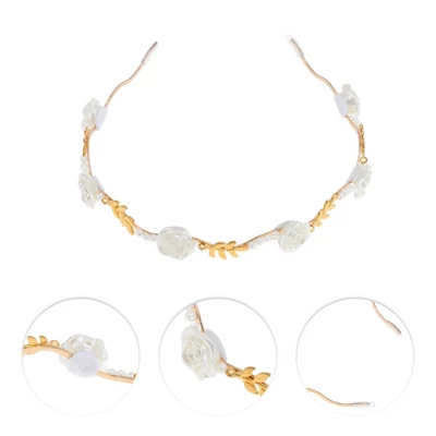 Unique Bargains Women's Cute White Rose Pearl Headbands Gold Tone 1 Pc 4 Unique Bargains Women's Cute White Rose Pearl Headbands Gold Tone 1 Pc - Image 2