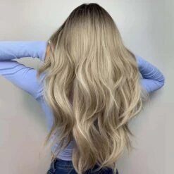 Jessie's Wig 26 Inch Wavy Hair With Curtain Bangs Synthetic Hair Ombre Ash Blonde With Dark Brown Color 1 Pc/Pack -Glow Up Beauty Store GUEST 59c6b4a9 b4e9 4020 beab ebfd3faf7cc0