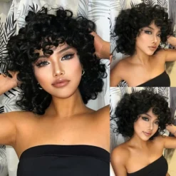 Jessie's Wig 10 Inch Bouncy Curls Bangs With Wig Short Synthetic Hair Natural Black Color 1 Pc/Pack -Glow Up Beauty Store GUEST 6dd5bb7a 4106 44a3 9374 50d7d61dff31
