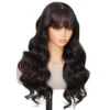 Jessie's Wig 24 Inch Body Wave Human Hair Glueless Wig With Bangs 5x5 Pre Cut Lace Black 1 Pcs/Pack