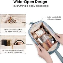 Narwey Wide-open Makeup Bag Women Make Up Bag Travel Cosmetic Bag