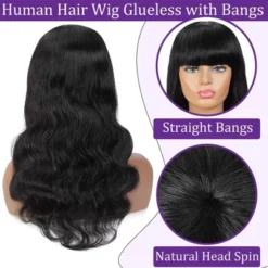 Jessie's Wig 24 Inch Body Wave Human Hair Glueless Wig With Bangs 5x5 Pre Cut Lace Black 1 Pcs/Pack -Glow Up Beauty Store GUEST 805b933e d41d 41cc a3f2 75339d44960b