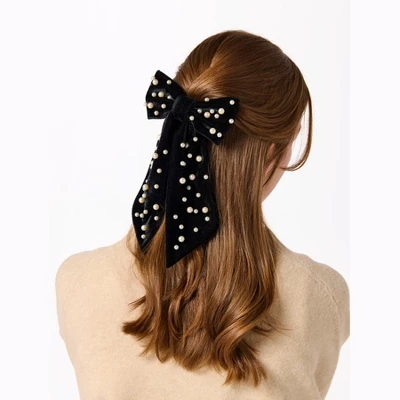 Shiraleah Velvet And Pearls Bow Clip 3 Shiraleah Velvet And Pearls Bow Clip