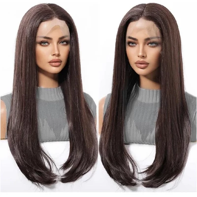Jessie's Wig Straight Wig Heat Resistant Middle Length Synthetic Hair 13x3.5 Lace Wigs Brown Color 22 Inch 1 Pc/Pack 3 Jessie's Wig Straight Wig Heat Resistant Middle Length Synthetic Hair 13x3.5 Lace Wigs Brown Color 22 Inch 1 Pc/Pack