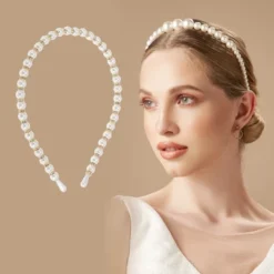 Unique Bargains Women's Cute Pearl Rhinestone Headbands White 1 Pc