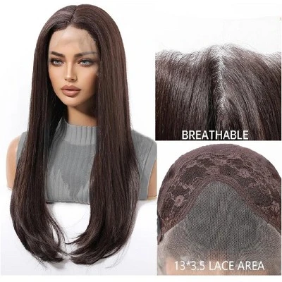 Jessie's Wig Straight Wig Heat Resistant Middle Length Synthetic Hair 13x3.5 Lace Wigs Brown Color 22 Inch 1 Pc/Pack 4 Jessie's Wig Straight Wig Heat Resistant Middle Length Synthetic Hair 13x3.5 Lace Wigs Brown Color 22 Inch 1 Pc/Pack - Image 2