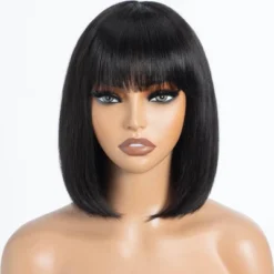 Jessie's Wig Bob Human Hair Wigs With Bangs 10 Inch Short Bob Wigs With Bangs Human Hair For Women Machine Made 1 Pc/Pack