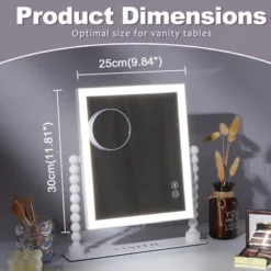 VANITII 12''x14'' Vanity Makeup Mirror With Lights Bluetooth Round Pillar Metal Tabletop White -Glow Up Beauty Store GUEST bf681a0a 4cf1 4c34 96a1 5bd26be7fd1c