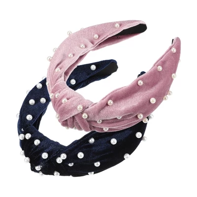 Unique Bargains Women's Velvet Faux Pearl Knotted Headband 2 Pcs 11 Unique Bargains Women's Velvet Faux Pearl Knotted Headband 2 Pcs - Image 9