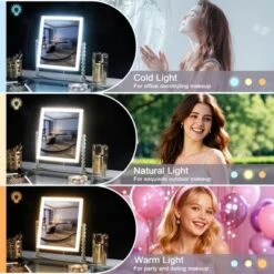 VANITII 12''x14'' Vanity Makeup Mirror With Lights Bluetooth Round Pillar Metal Tabletop White -Glow Up Beauty Store GUEST c3f102ac 95df 428d baa8 95fba5ffac52