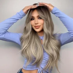 Jessie's Wig 26 Inch Wavy Hair With Curtain Bangs Synthetic Hair Ombre Ash Blonde With Dark Brown Color 1 Pc/Pack -Glow Up Beauty Store GUEST c7789b38 b472 4346 947d 3753421885d5