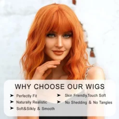 Jessie's Wig 14 Inch Short Wavy Wig With Bangs Synthetic Hair Ginger Color 1 Pc/Pack