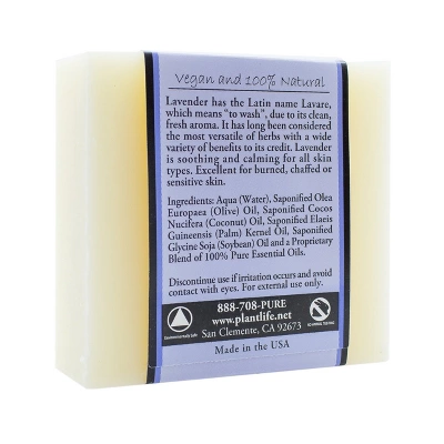 Plantlife Lavender Bar Soap - Moisturizing And Soothing Soap For Your Skin - Hand Crafted Using Plant-Based Ingredients - Made In California 4oz Bar 3 Plantlife Lavender Bar Soap - Moisturizing And Soothing Soap For Your Skin - Hand Crafted Using Plant-Based Ingredients - Made In California 4oz Bar