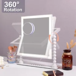 VANITII 12''x14'' Vanity Makeup Mirror With Lights Bluetooth Round Pillar Metal Tabletop White -Glow Up Beauty Store GUEST d9128560 1dd1 4220 9bfb 4d261d392939