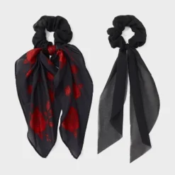 Rose Print And Solid Color Tail Hair Twister Set 2pc - Wild Fable™ Black/Red -Glow Up Beauty Store GUEST de7b294c 1932 4fb9 accb dd807736513d