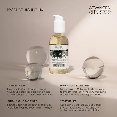 Advanced Clinicals Firming Collagen Body Oil With Vitamin E + C, After Shower Skin Care Moisturizer, 3.8 Fl Oz 7 Advanced Clinicals Firming Collagen Body Oil With Vitamin E + C, After Shower Skin Care Moisturizer, 3.8 Fl Oz - Image 5