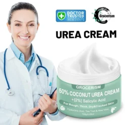 Grocerism 50% Coconut Urea Cream & 2% Salicylic Acid Cream - Callus & Crack Repair For Feet & Hands - Moisturizing Cream